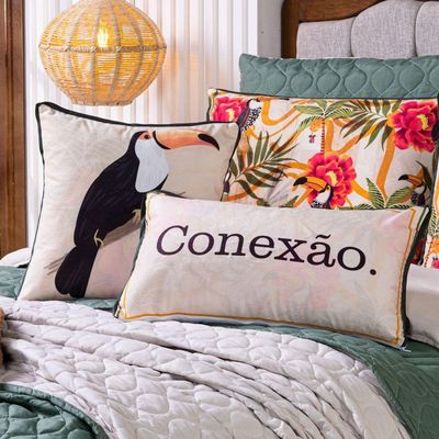 Kit Cobre Leito Colcha Queen Com Almofadas Estampadas 7 Peças Dupla Face Percal 300 Fios Matelado