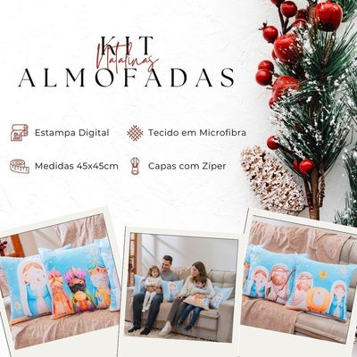 Kit Com 4 Capas De Almofadas Estampadas Natalinas 45cm X 45cm - Azul