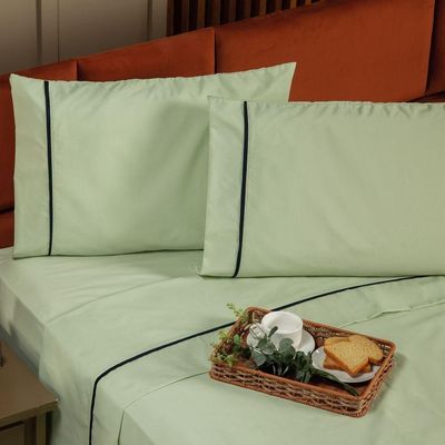 Jogo De Cama Lençol Queen Milano Liso Com Fronhas Viés 04 Peças - Percal Algodão 200 Fios Cor Verde