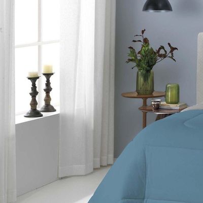 Edredom Liverpool Casal Padrão 1 Peça Dupla Face Fio 30/1 Penteado 100% Algodão Azul Cobalto/cinza
