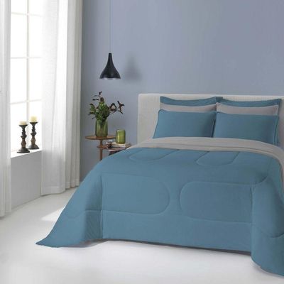 Edredom Liverpool Casal Padrão 1 Peça Dupla Face Fio 30/1 Penteado 100% Algodão Azul Cobalto/cinza