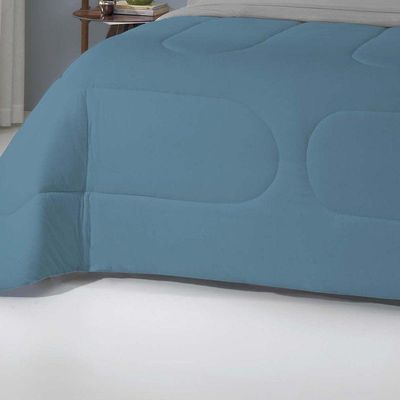 Edredom Liverpool Casal Padrão 1 Peça Dupla Face Fio 30/1 Penteado 100% Algodão Azul Cobalto/cinza