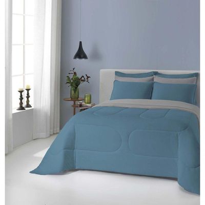 Edredom Liverpool Casal Padrão 1 Peça Dupla Face Fio 30/1 Penteado 100% Algodão Azul Cobalto/cinza