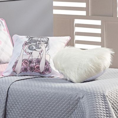 Kit Cobre Leito Colcha Solteiro Influencer Cinza/rosa Dupla Face Com Almofadas 05 Peças