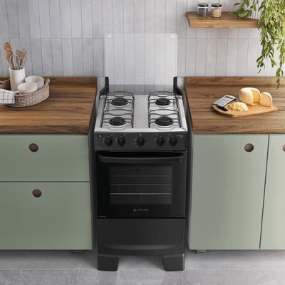Fogão Atlas Mônaco Plus 4 Bocas com Mesa Inox e Acendimento Automático Bivolt Preto
