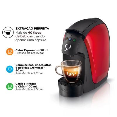 Máquina de Café Espresso 3 Corações Luna Automática 600ml - Vermelha Vermelho / 220