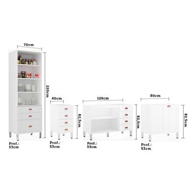 Cozinha Modulada 4 Peças Com Tampo Branco Cristal Branco