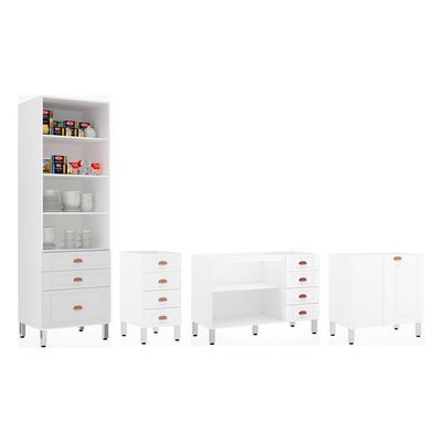Cozinha Modulada 4 Peças Com Tampo Branco Cristal Branco