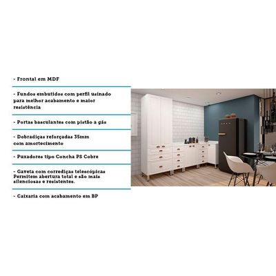 Cozinha Modulada 4 Peças Com Tampo Branco Cristal Branco