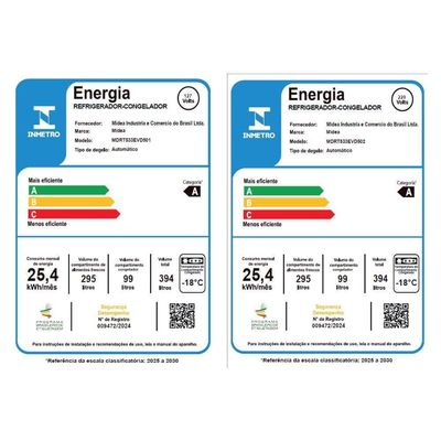 Geladeira Frost Free Duplex 394L Inverter Prata Midea MDRT533EVD502 220V