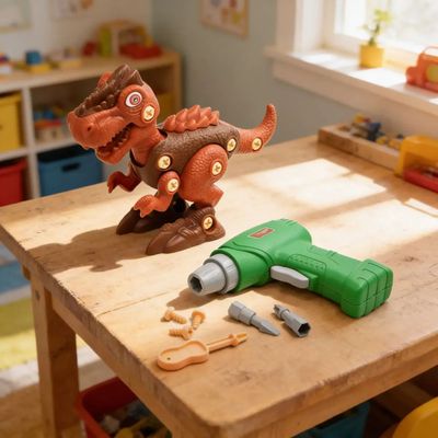 Brinquedo Dinossauro Infantil Montar Desmontar Parafusadeira Elétrica