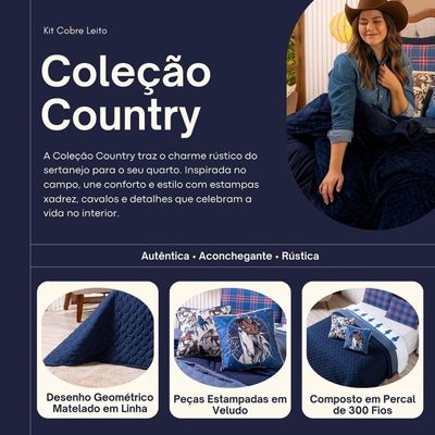 Kit Cobre Leito Colcha Solteiro C/ Almofadas Estampadas 5 Peças Dupla Face Percal 300 Fios , Azul