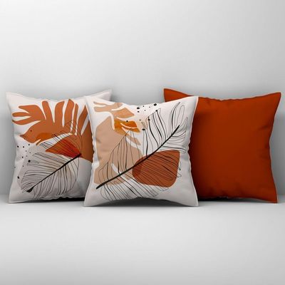 Kit Trio Capas De Almofadas Estampadas Em Veludo Suede 45cm X 45cm - Cor Terracota