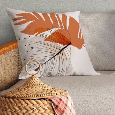 Kit Trio Capas De Almofadas Estampadas Em Veludo Suede 45cm X 45cm - Cor Terracota
