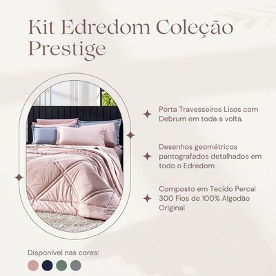 Kit Edredom Queen Prestige Dupla Face C/Fronhas 3 Peças Tecido Percal 300 Fios 100% Algodão Cor Rosê