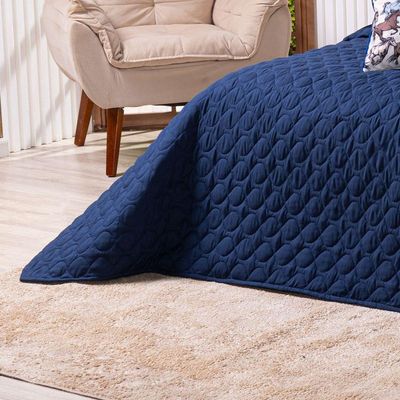 Kit Cobre Leito Colcha Solteiro C/ Almofadas Estampadas 5 Peças Dupla Face Percal 300 Fios , Azul