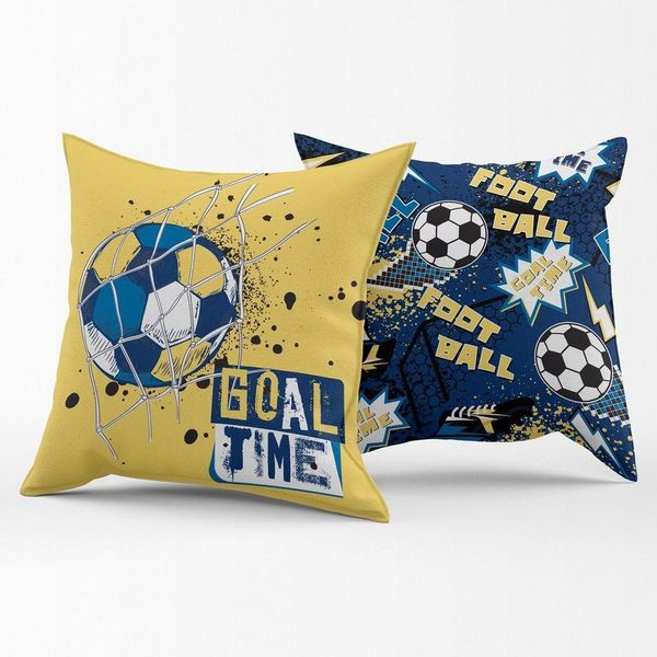 Par De Capas De Almofadas Estampadas Futebol Goal Amarelo/azul Marinho 45cm X 45cm
