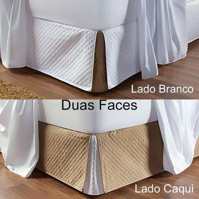 Saia Para Cama Box Casal Dual Color Branco-caqui Dupla Face - Tecido Microfibra Matelado Ajustável