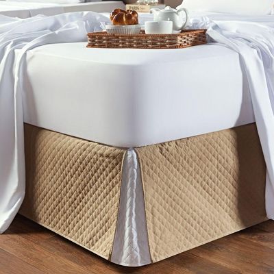 Saia Para Cama Box Casal Dual Color Branco-caqui Dupla Face - Tecido Microfibra Matelado Ajustável