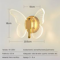 Arandela Borboleta Luxury - Iluminação LED Art Nouveau para Cabeceira e Sala