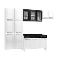 Armário De Cozinha Modulada Compacta De Aço 245cm Com Balcão Multimóveis Cr20526 Branco/Preto