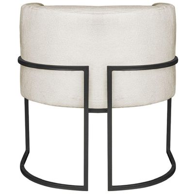 Poltrona Dália Luxo Moderna Estofada Design Sofisticado Com Base De Ferro Preto Linho Bege