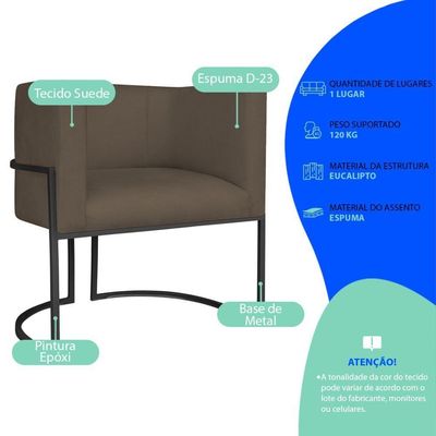 Kit 2 Poltronas Dália Luxo Moderna Estofada Design Sofisticado Com Base De Ferro Preto Suede Marrom