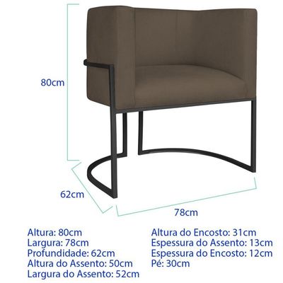 Kit 2 Poltronas Dália Luxo Moderna Estofada Design Sofisticado Com Base De Ferro Preto Suede Marrom