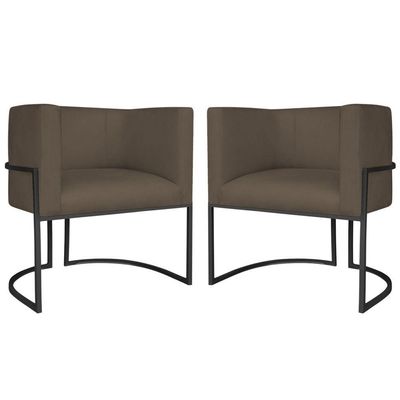 Kit 2 Poltronas Dália Luxo Moderna Estofada Design Sofisticado Com Base De Ferro Preto Suede Marrom
