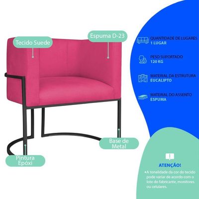 Kit 2 Poltronas Dália Luxo Moderna Estofada Design Sofisticado Com Base De Ferro Preto Suede Pink