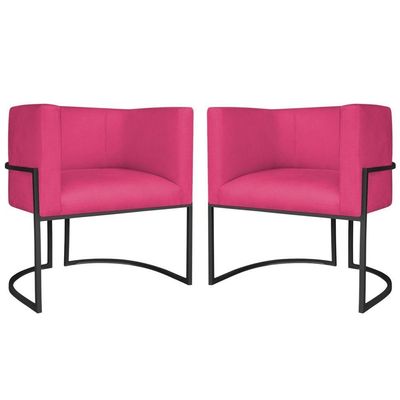 Kit 2 Poltronas Dália Luxo Moderna Estofada Design Sofisticado Com Base De Ferro Preto Suede Pink