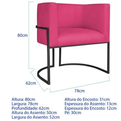 Kit 2 Poltronas Dália Luxo Moderna Estofada Design Sofisticado Com Base De Ferro Preto Suede Pink