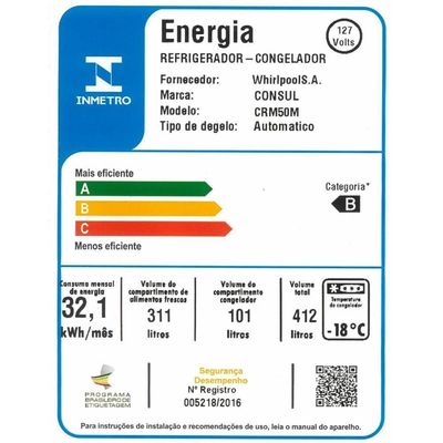 Geladeira 412 Litros CRM50MB Frost Free Função Turbo Consul Branco 110V