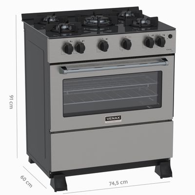 Fogao 5 Bocas Venax Gaudi Line Inox Gas Glp