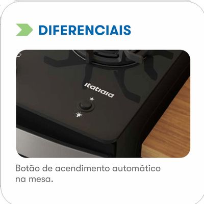 Fogão Itaglass Plus 4Bocas Com Acendimento Automático e Mesa de Vidro Itatiaia Branco / Bivolt