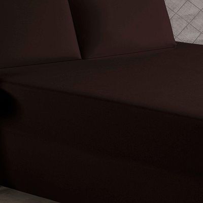 Jogo De Cama Queen Nobre 3 Peças Luva De Box 55cm De Altura Malha 100% Algodão - Marrom