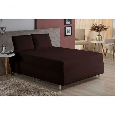 Jogo De Cama Queen Nobre 3 Peças Luva De Box 55cm De Altura Malha 100% Algodão - Marrom