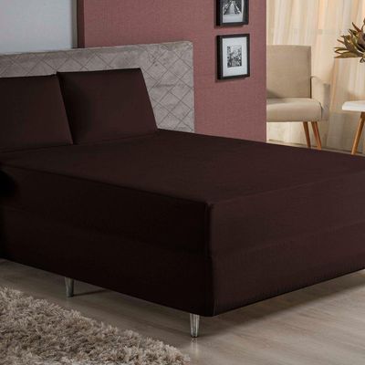 Jogo De Cama Queen Nobre 3 Peças Luva De Box 55cm De Altura Malha 100% Algodão - Marrom