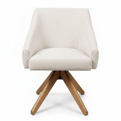 Kit 8 Poltronas Giratórias Alana Bouclê Bege Base De Madeira - Pallazio