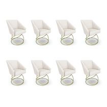 Kit 8 Poltronas Luxo Alana Bouclê Bege Base Luxo Dourado - Pallazio