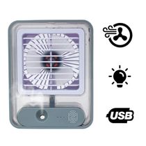 Ventilador Portatil Umidifcador Luminaria Usb De Mesa 3 Velocidades Cinza