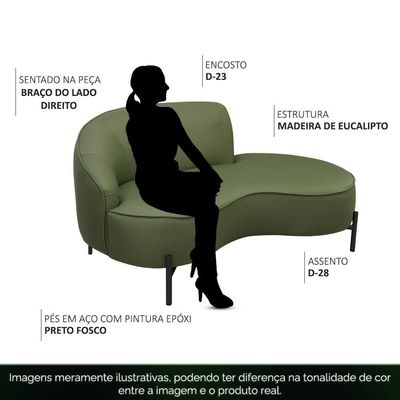 Sofá Curvo 2 Lugares 150cm Braço Dir. Thommy Pés Preto Linho Verde Claro - Nexta Casa