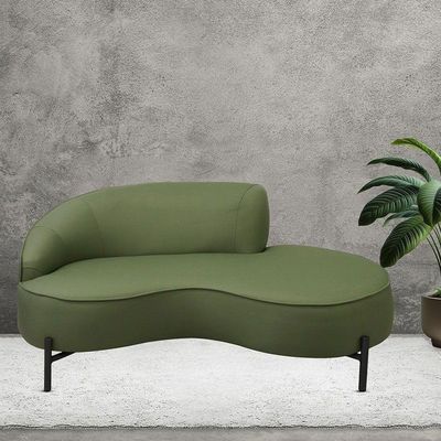 Sofá Curvo 2 Lugares 150cm Braço Dir. Thommy Pés Preto Linho Verde Claro - Nexta Casa