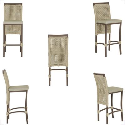 Mesa Bistrô E 2 Banquetas Roma Marrom Corda Estofado 7 Trama Rami