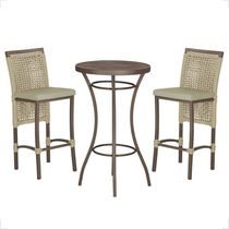 Mesa Bistrô E 2 Banquetas Roma Marrom Corda Estofado 7 Trama Rami