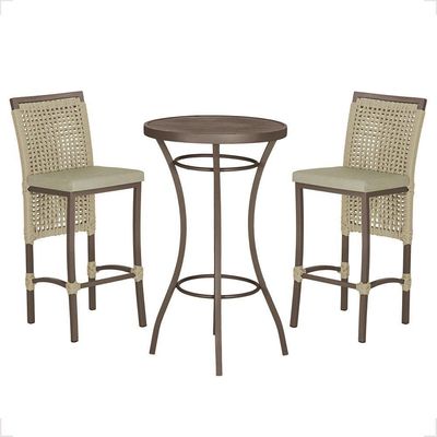 Mesa Bistrô E 2 Banquetas Roma Marrom Corda Estofado 7 Trama Rami