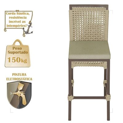 Mesa Bistrô E 2 Banquetas Roma Marrom Corda Estofado 7 Trama Rami