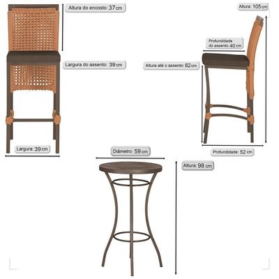 Mesa Bistrô E 2 Banquetas Roma Marrom Corda Estofado 9 Trama Terra Cota