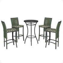Mesa Bistrô E 4 Banquetas Roma Preta Corda Estofado 5 Trama Verde