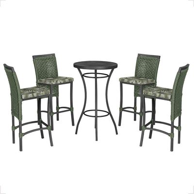 Mesa Bistrô E 4 Banquetas Roma Preta Corda Estofado 5 Trama Verde